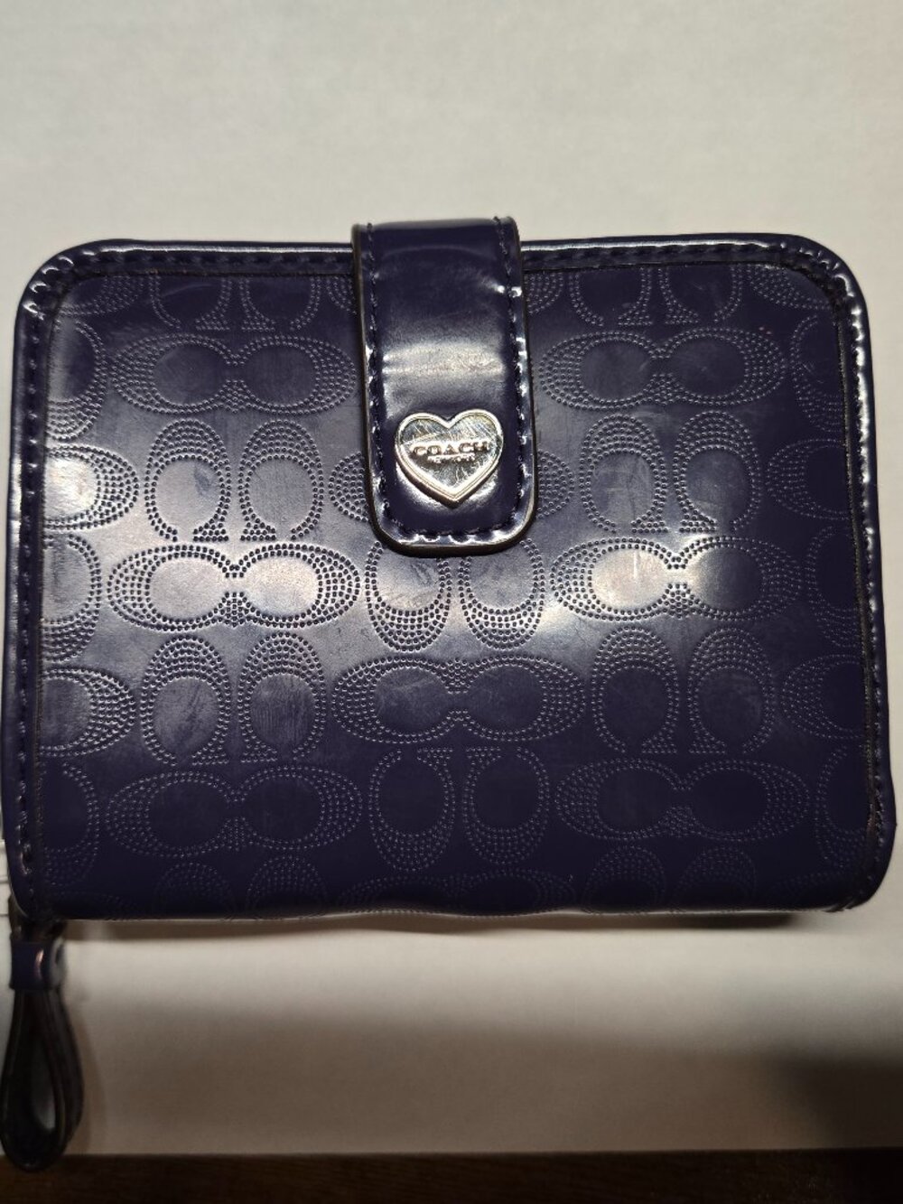 Coach F51678 Perforated Embossed Liquid Gloss Medium Zip Around Wallet in Purple